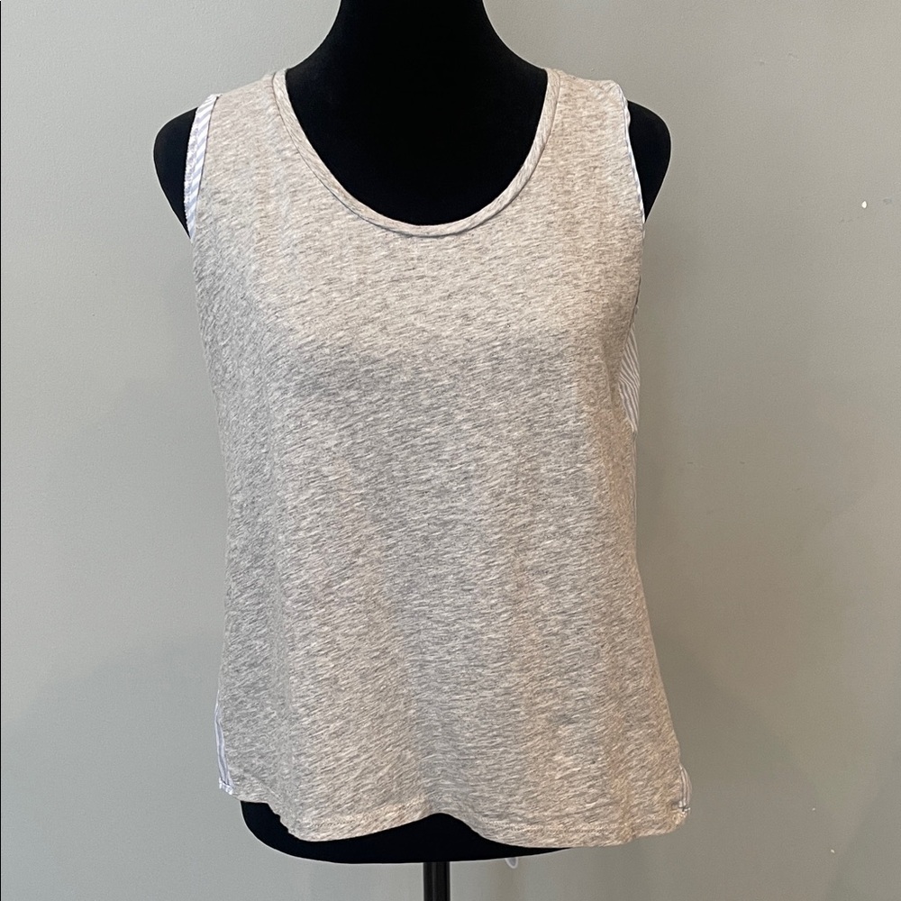 Gray Sleeveless Women's Top with blue and white stripe back like new small